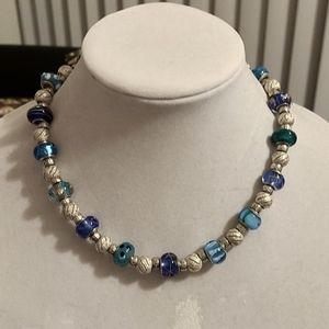 Silver and multicolored stone necklace